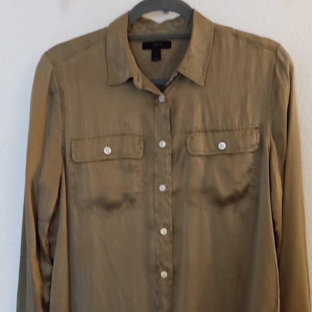 J. Crew Green Silk Button Down Shirt